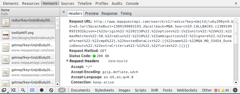 Chrome developer tools screenshot